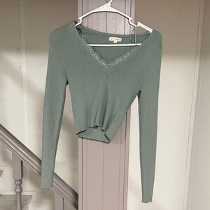 La Hearts Sage Ribbed Knit Top